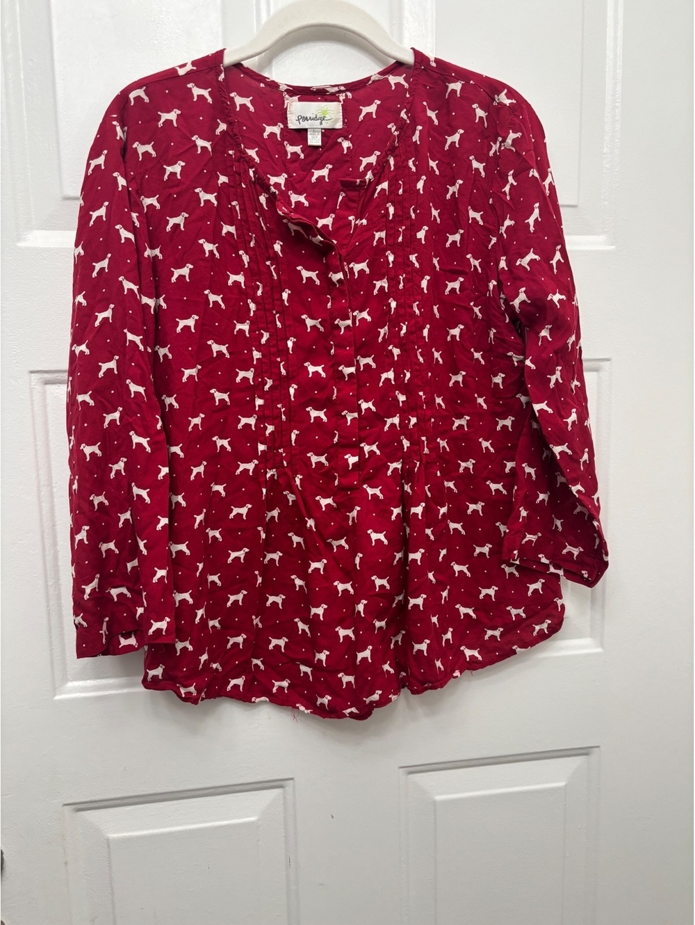 Anthropologie Porridge Red Dog Print Blouse